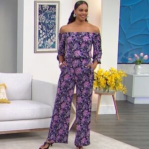 Colleen Lopez On-Off-Shoulder jumpsuit, size Small Petite- NWOT